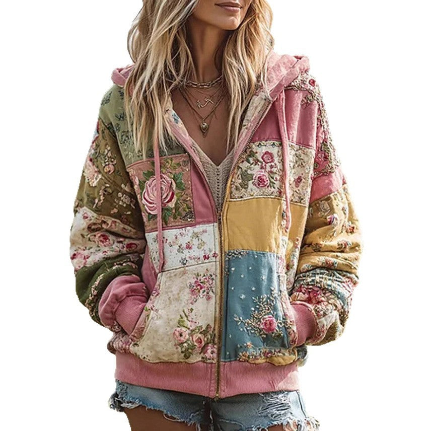 Loose Women's Casual Floral Print Hoodies