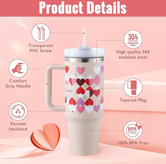 Tumbler with Handle & Straw – Stainless Steel Spill-Proof Travel Mug with Lid