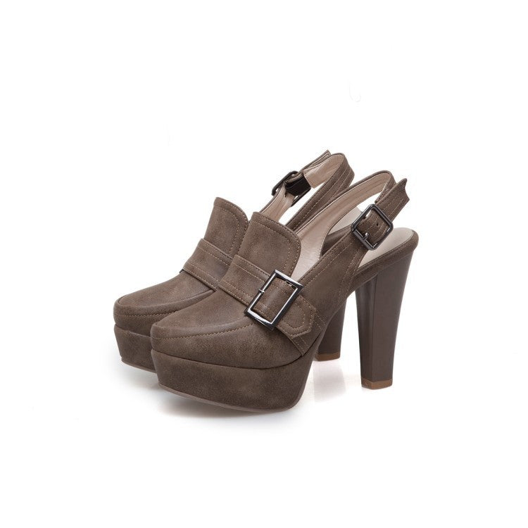 Platform Spike High Heels Buckle Retro Slingbacks Womens Shoes Heels Pumps