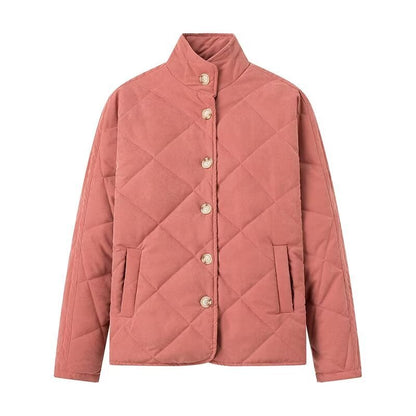 European And American Diamond Lattice Stand-up Collar Cotton-padded Clothes