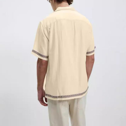 Summer Casual Loose Short Sleeves Vintage Print Lapel Men's Shirt