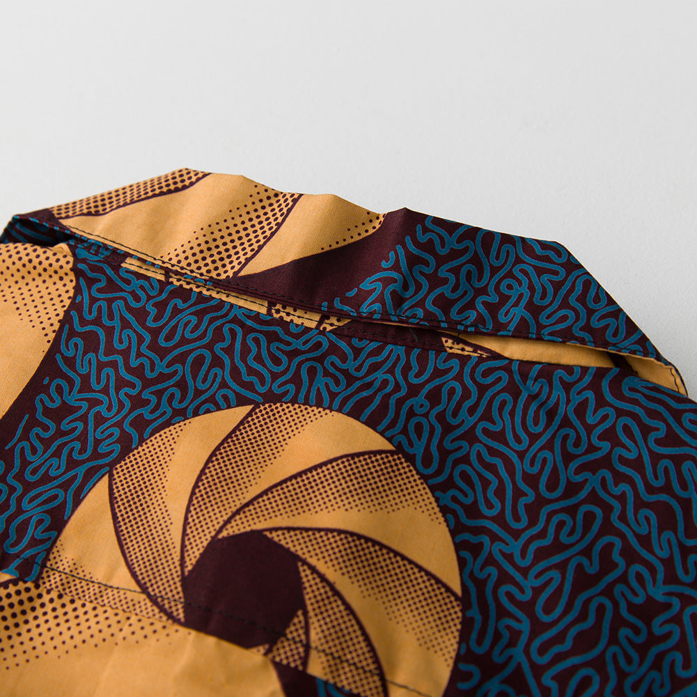 Cotton Wax Cloth Men's Short-sleeved Shirt Casual Vacation Hawaiian Flower Shirt