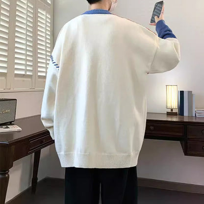 Ins Colorblock Pullover Sweater Winter Fashion Long Sleeve Knitted Top Clothing