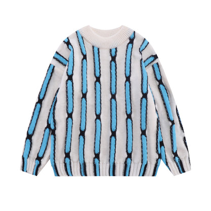 Contrast Striped Knitwear Men's Jacquard Sweater