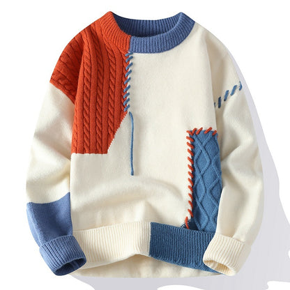 Ins Colorblock Pullover Sweater Winter Fashion Long Sleeve Knitted Top Clothing