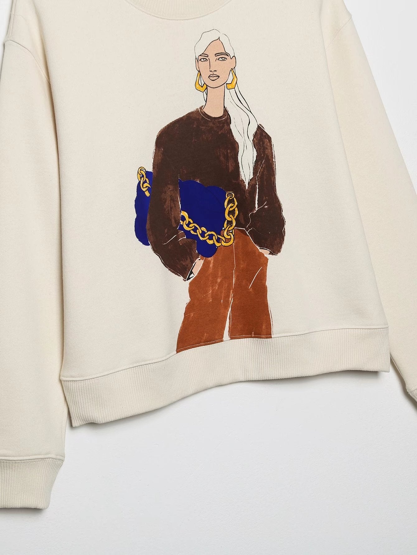 New Women's Round Neck Girls Printed Long-sleeved Sweater