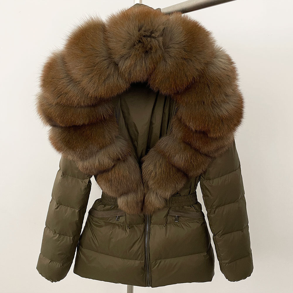 Short Women's Thickened Slim Fit Waist-tight Fur Down Jacket