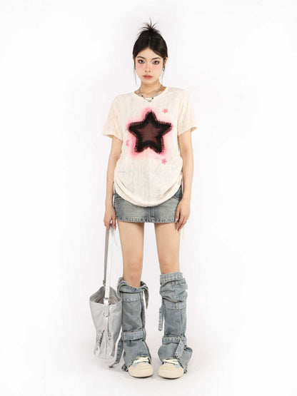 XINGX Old Short-sleeved T-shirt For Women Drawstring Top