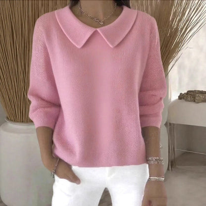 Women's Polo Collar Solid Color V-neck Long Sleeve