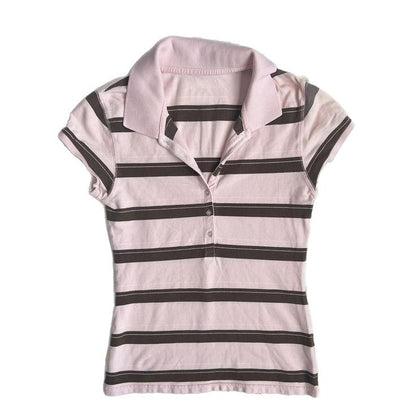 Slim Fit Slimming And Simple Casual Striped Polo Collar Top