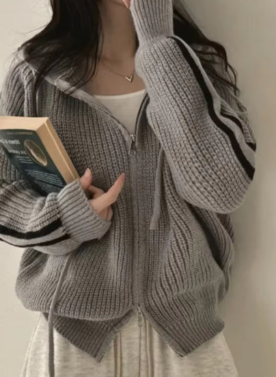 Simplicity Temperament Hoodie With Drawstrings Design Niche Loose Small-sized Long Sleeve Sweater