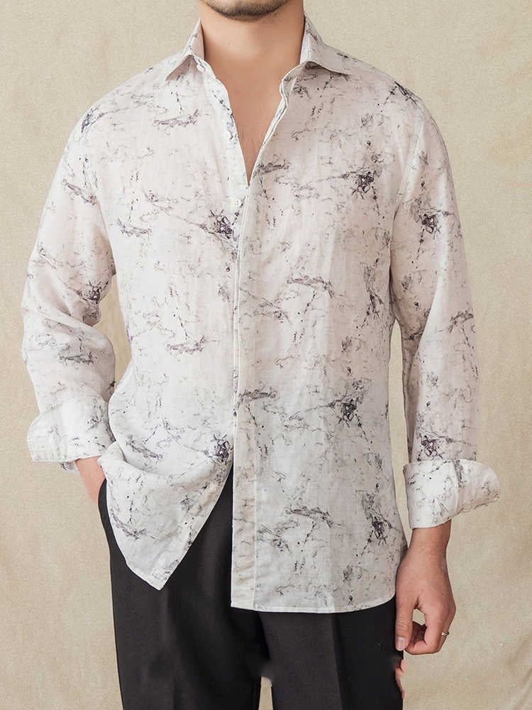 Thin Draping Breathable Long Sleeves Shirt Casual Retro Printed Shirt