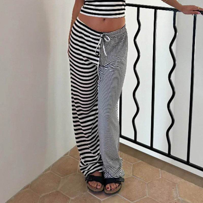 Striped Rags Stitching Wide-leg Pants Women