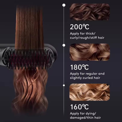 Wireless Hair Straightener Brush with Comb | Portable USB Charging, Fast Heating
