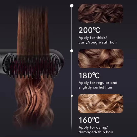 Wireless Hair Straightener Brush with Comb | Portable USB Charging, Fast Heating