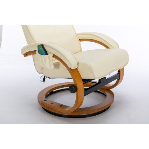 PU Upholstered Massage Recliner With Ottoman Footstool, 5 Points Massager, Bentwood Base For Living Room Bedroom, Beige