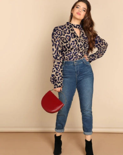 Leopard V-neck sexy long sleeves