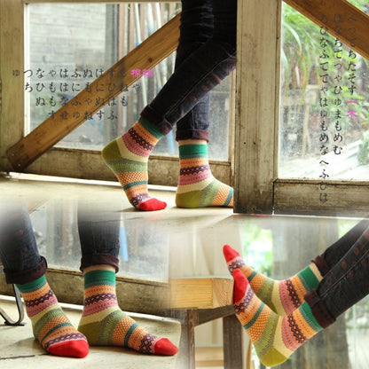 Vintage ethnic wind tube female socks horizontal strip double road socks cotton socks socks