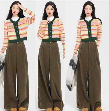 Thick Red Corduroy Wide Leg Pants For Women