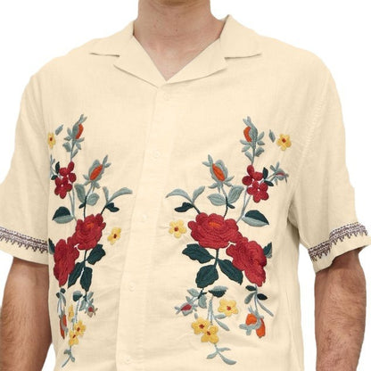 Summer Casual Loose Short Sleeves Vintage Print Lapel Men's Shirt