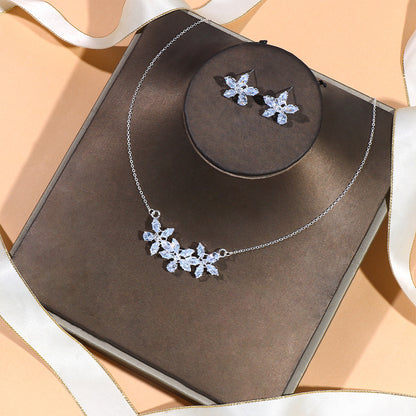 Flower Jewelry Suit Zircon Necklace Earrings