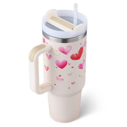 Tumbler with Handle & Straw – Stainless Steel Spill-Proof Travel Mug with Lid