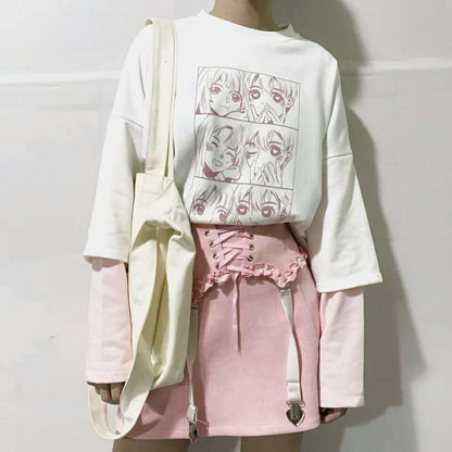 White color-block sleeves fake two long sleeves