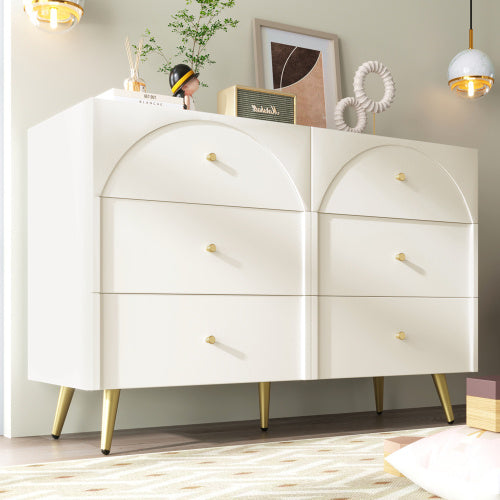 Sideboard Cabinet For Living Room, Chest Of Drawers With 6 Drawers, Cream White, 40D X 120W X 85H CM