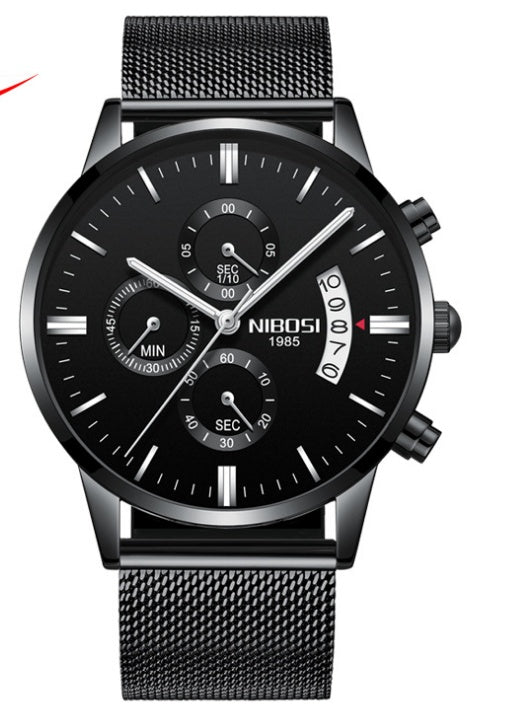 Solid steel belt men's watch waterproof coated glass luminous three-eye 6-pin quartz watch