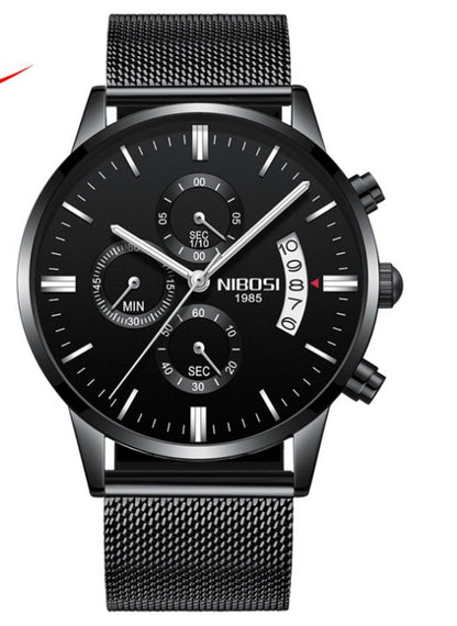 Solid steel belt men's watch waterproof coated glass luminous three-eye 6-pin quartz watch