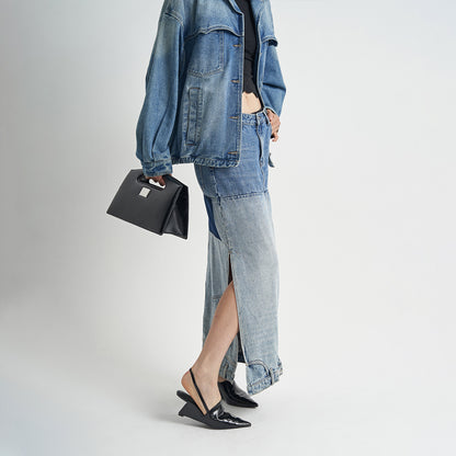 Washed Denim Long Skirts Stitching Design Women's Clothing