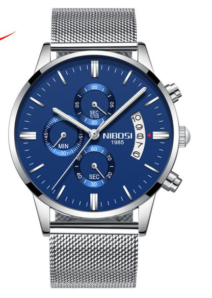 Solid steel belt men's watch waterproof coated glass luminous three-eye 6-pin quartz watch