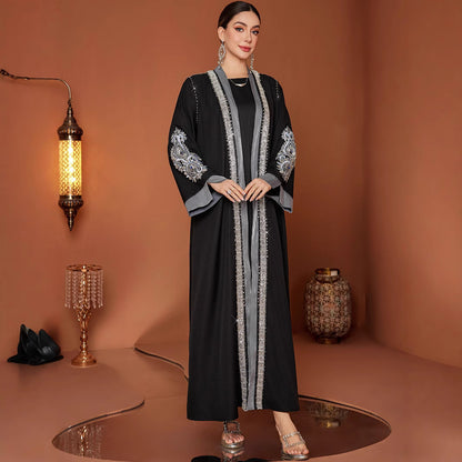 Plus Size Robe Handmade Embroidery Laminate Rhinestone ABAYA Middle East Women's Clothing