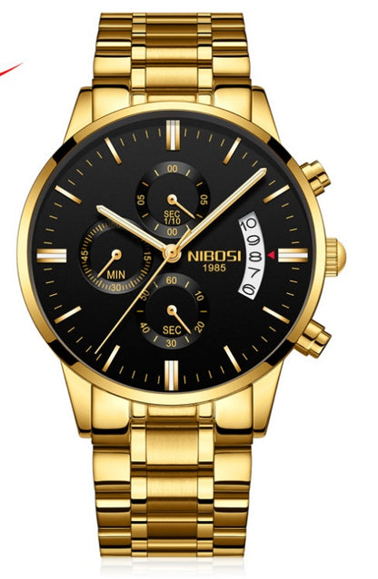 Solid steel belt men's watch waterproof coated glass luminous three-eye 6-pin quartz watch