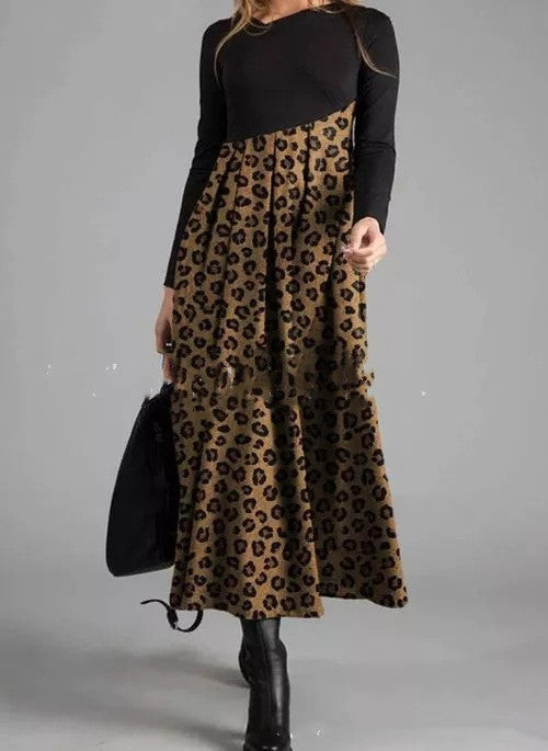 A-Line Long Dress With Long Sleeves Printed Dress