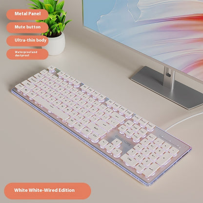 Prewalker V3 Wired Mute Keyboard Mouse Suit Mechanical Feeling Girls Office Typing Wireless Bluetooth Computer
