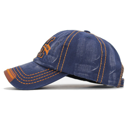 Embroidered letter M denim baseball cap