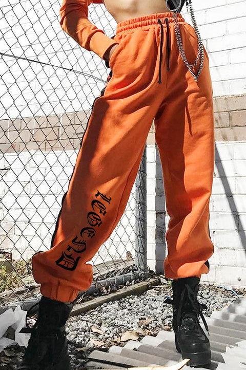 Drawstring Letters Printed Sweatpants Women Loose Hip Hop Feet
