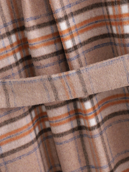 Autumn Large Profile Waist Coat Wool Plaid Long Coat Women