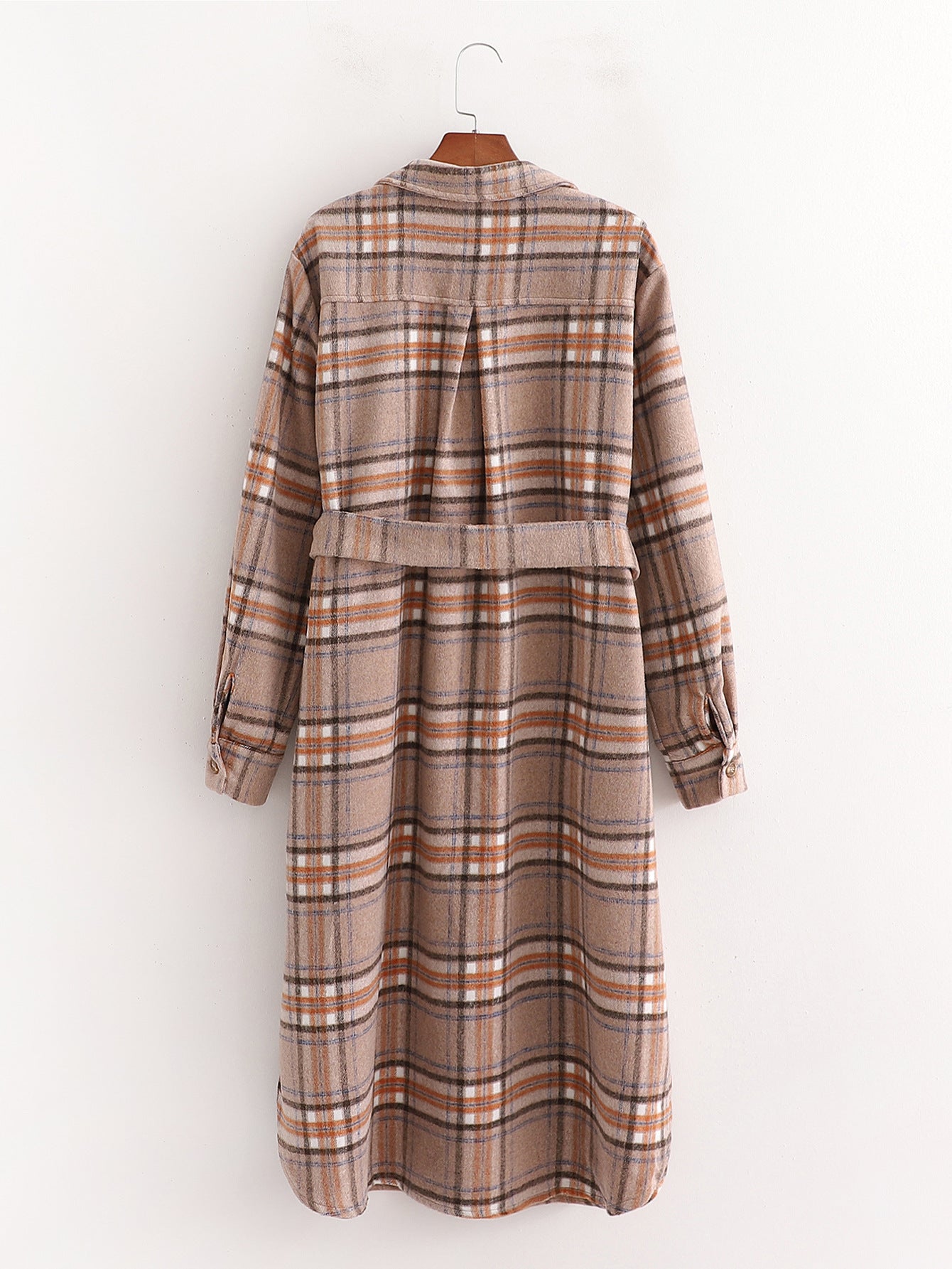 Autumn Large Profile Waist Coat Wool Plaid Long Coat Women