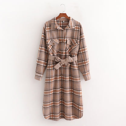 Autumn Large Profile Waist Coat Wool Plaid Long Coat Women