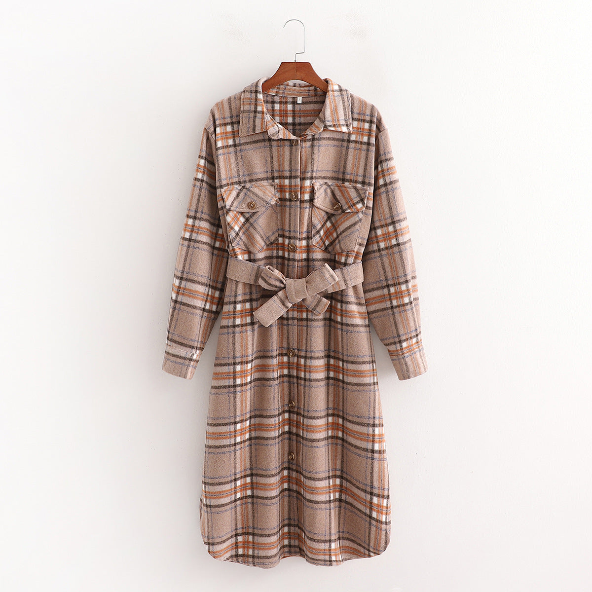 Autumn Large Profile Waist Coat Wool Plaid Long Coat Women