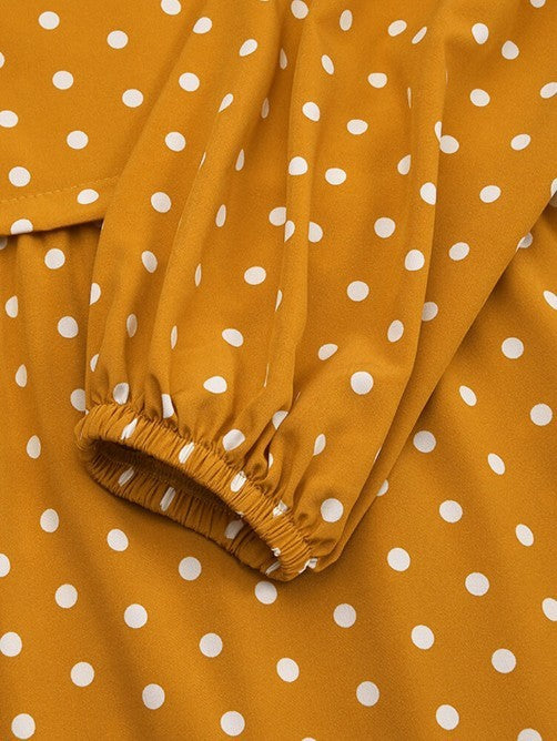 Polka Dot Print Round Neck Puff Long Sleeve Stitching Maxi Dress