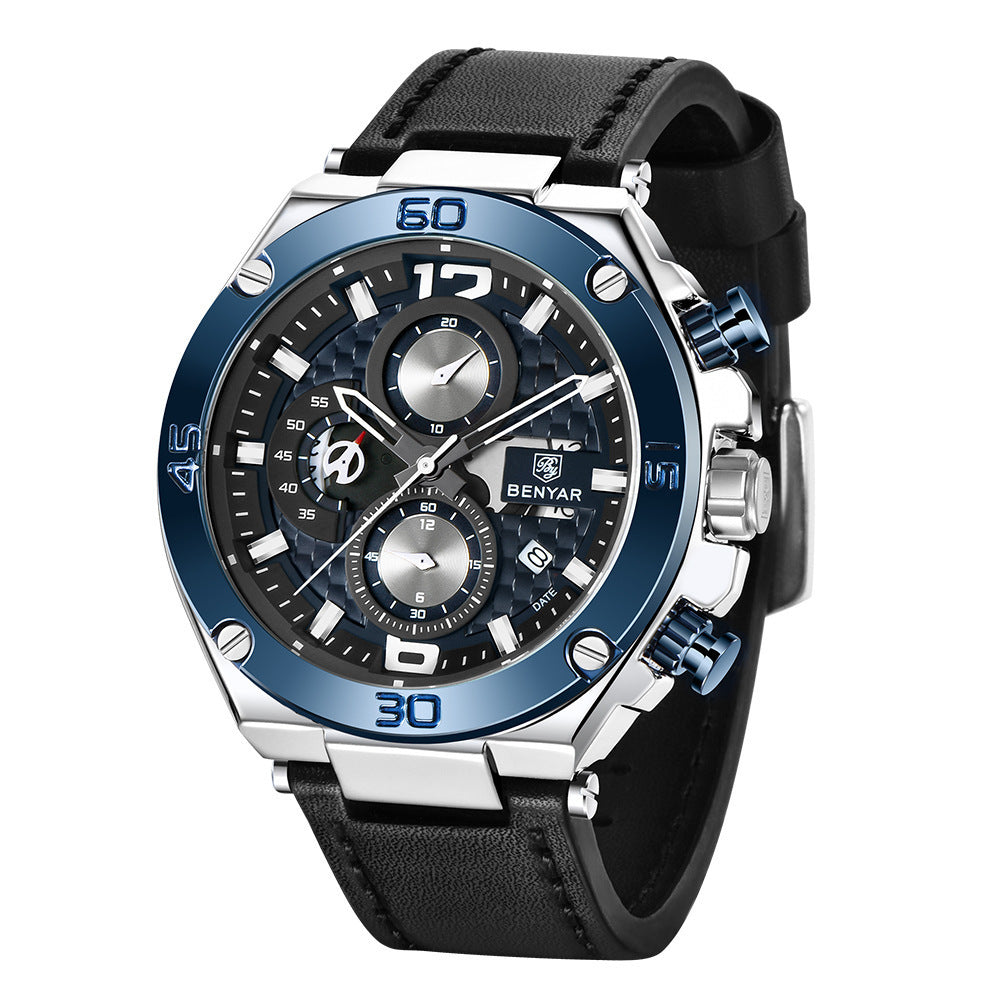 Fashionable Multi-Function Chronograph Waterproof Men's Quartz Watch 5151