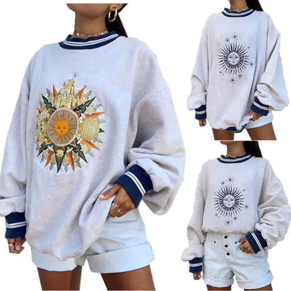 Women's Fashion Personality Printing Round Neck Loose Pullover Long Sleeve Sweater Women