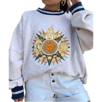 Women's Fashion Personality Printing Round Neck Loose Pullover Long Sleeve Sweater Women