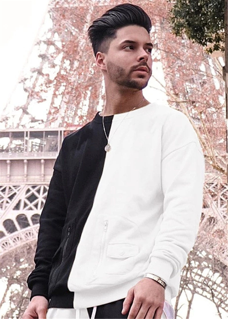 Stitching Contrast Color Pullover Sweater Suit