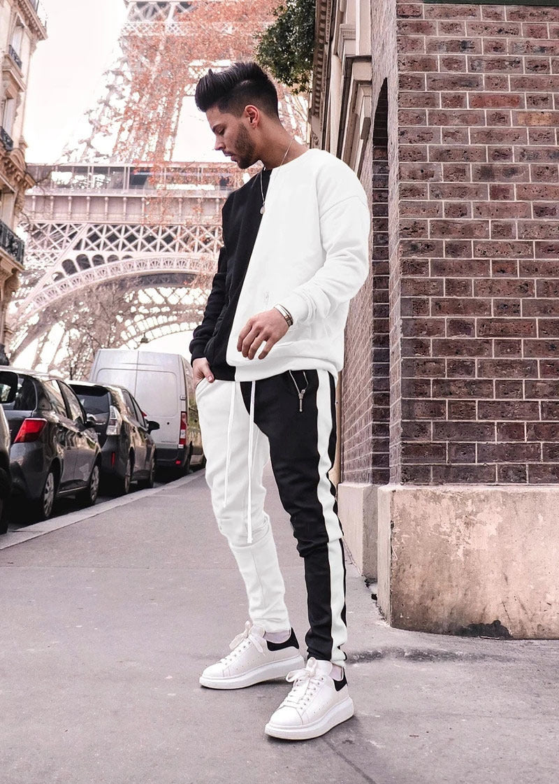 Stitching Contrast Color Pullover Sweater Suit