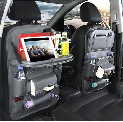 Leather Car Storage Bag Multifunction Seat Back Tray Hanging Bag Waterproof Car Organizer Automotive Interior Accessories