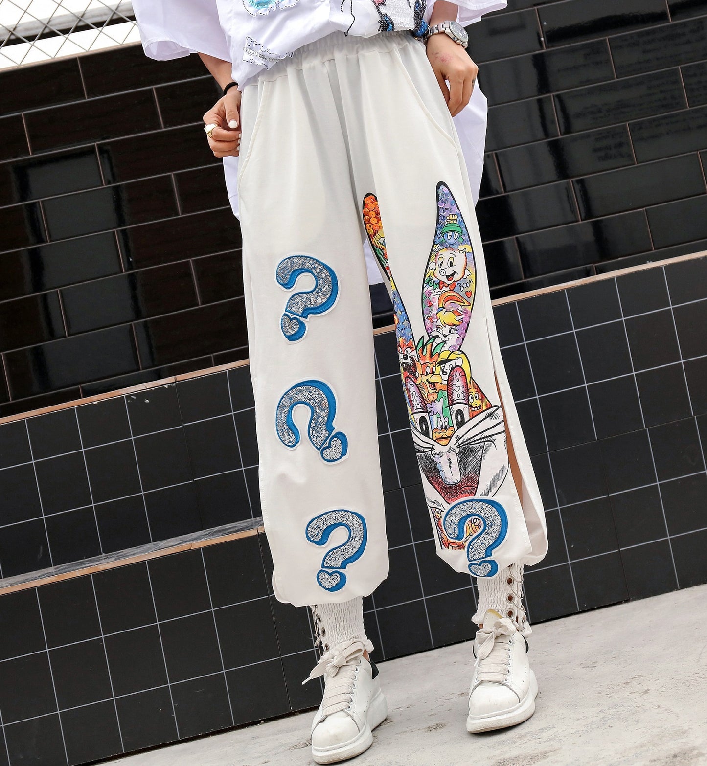Summer Loose Cartoon Sequined Wide-Leg Pants Women